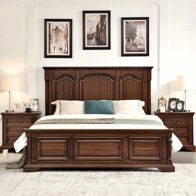 美式乡村双人床1.8米大床简约主卧室全实木家具组合套装复古婚床