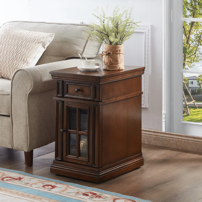美式实木角几简约沙发边桌置物柜复古方桌小户型床头边柜整装特价