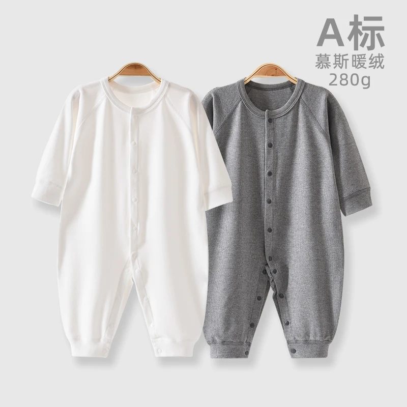 婴儿连体衣慕斯暖绒春秋冬男女宝宝保暖衣服外出服加厚新生儿睡衣