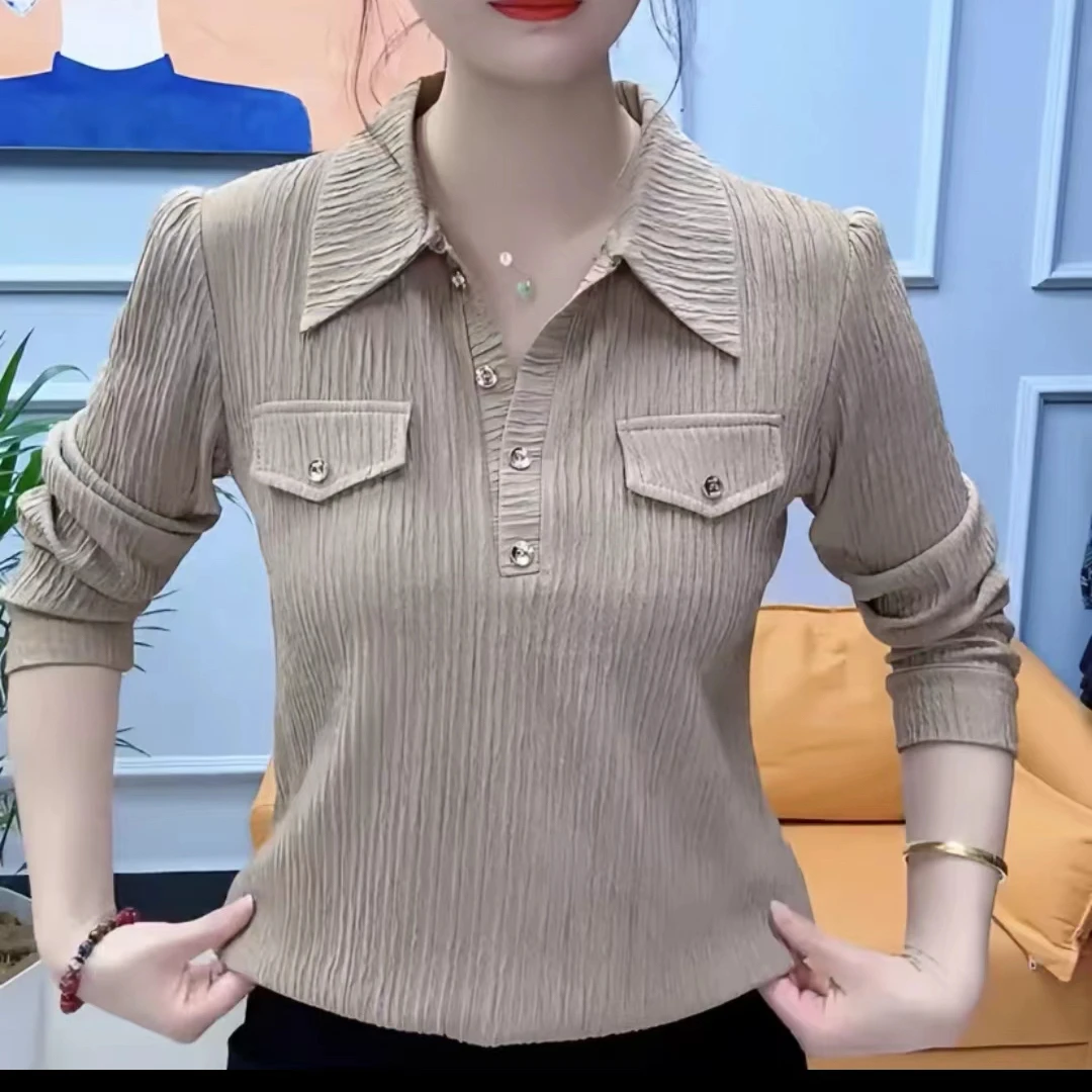 百搭洋气款打底外穿小衫衬衣领时尚显瘦显气质T恤春秋翻领
