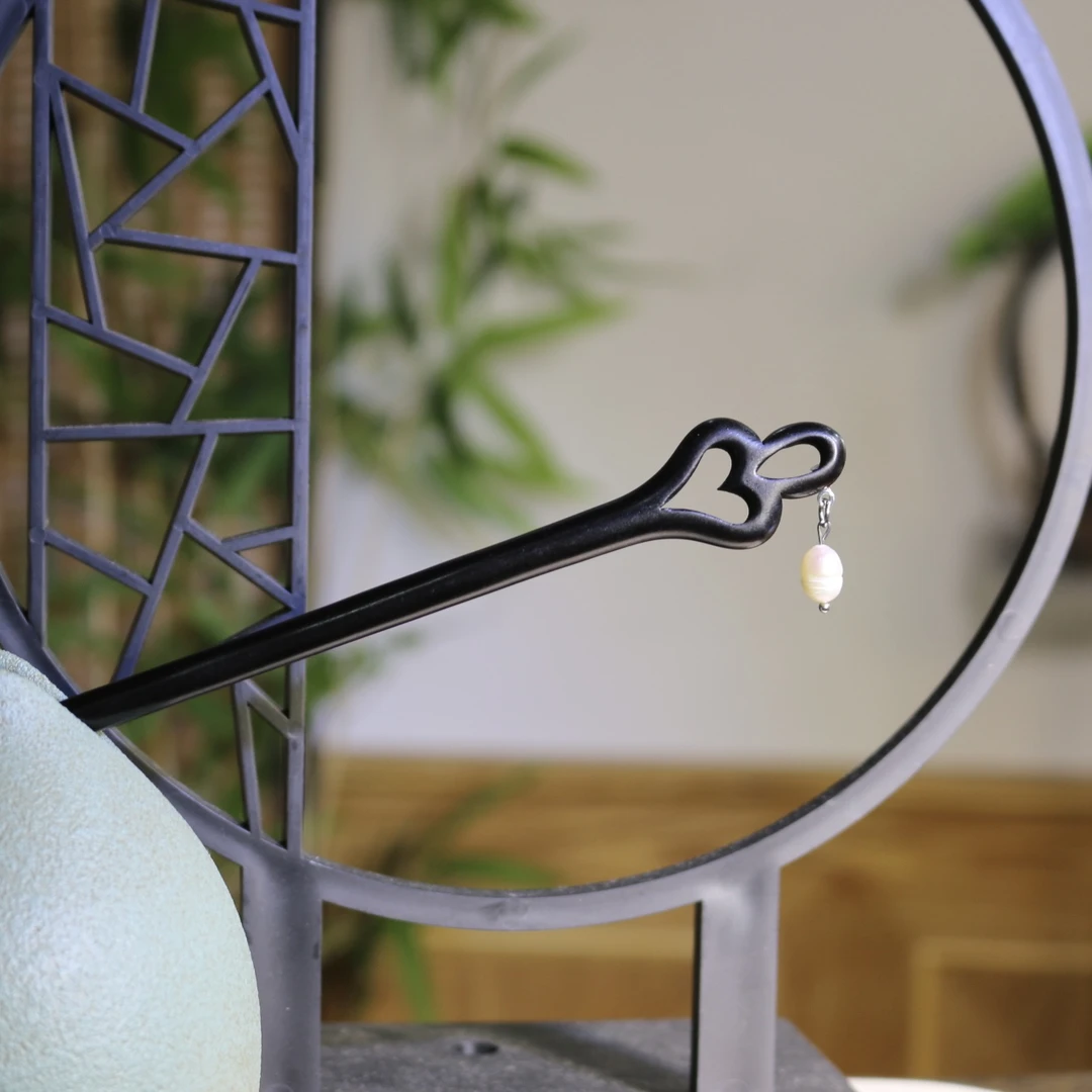 天然黑檀木发簪18cm【一川月】珍珠流苏简约国风日常旗袍盘发簪