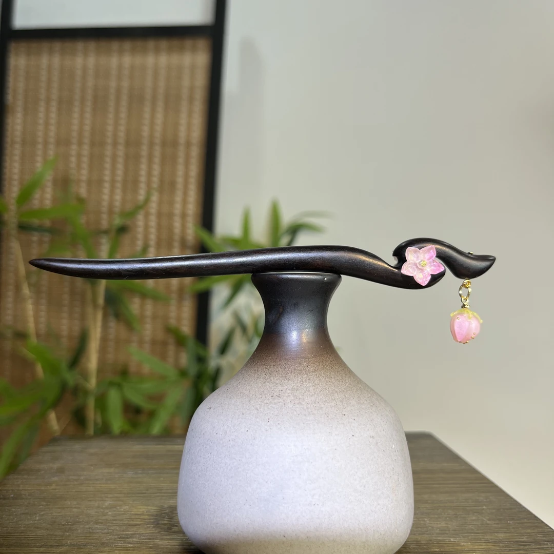 15厘米天然黑檀木发簪【诗涵】可爱小草莓日常简约国风步摇发簪1370