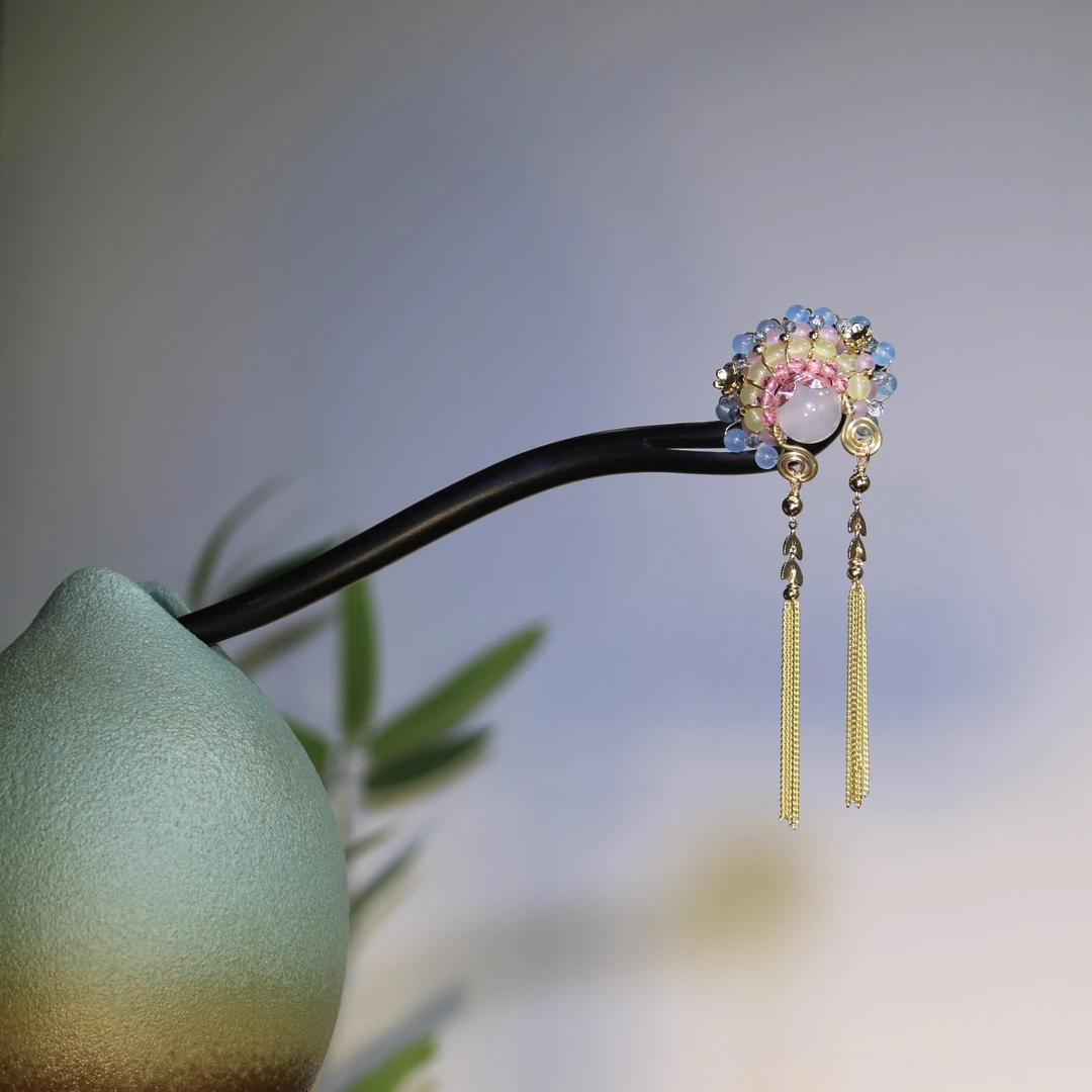 天然黑檀木发簪18cm【刀马旦】刀马旦新中式国风流苏步摇盘发簪