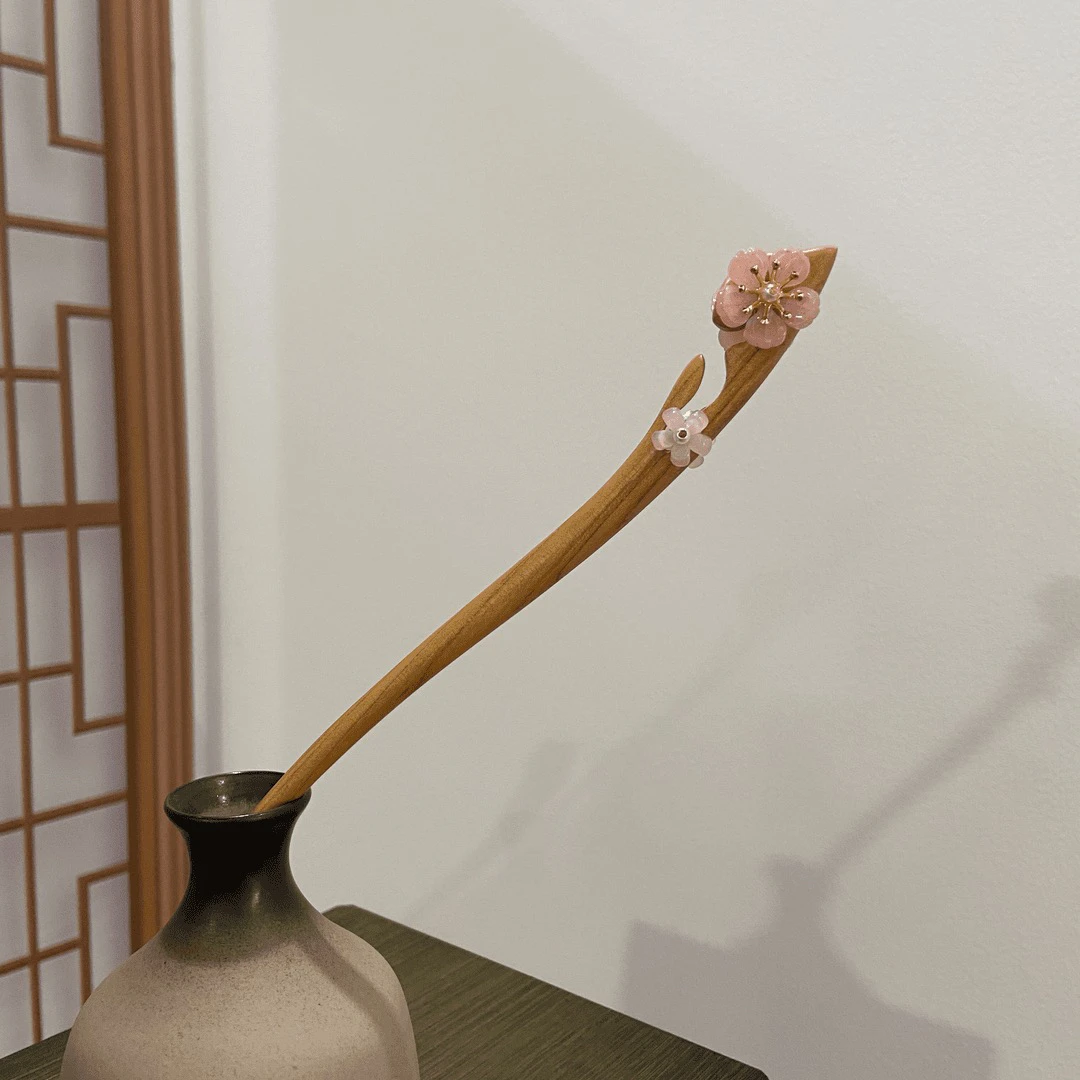 18厘米天然桃木发簪【沐颜】双面桃花日常百搭盘发簪8424