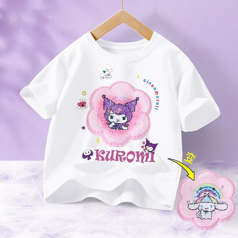 童装T纯棉男女童夏装亮片变色衣服儿童上衣宝宝库洛米女孩短袖t恤