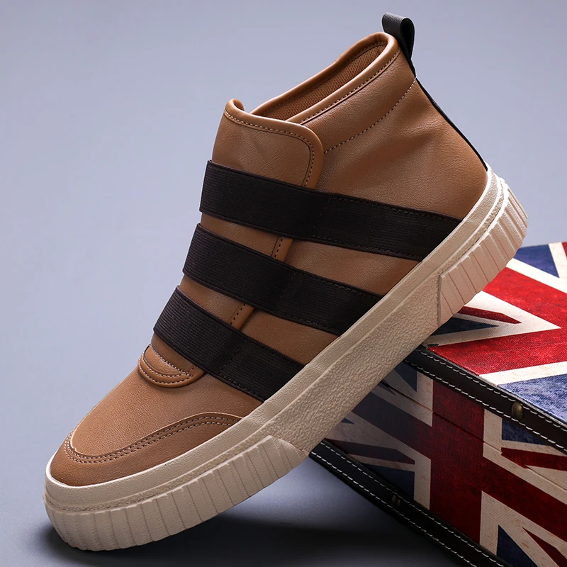 23872中高帮男士板鞋秋季新款潮流百搭小短靴软底皮面休闲男鞋