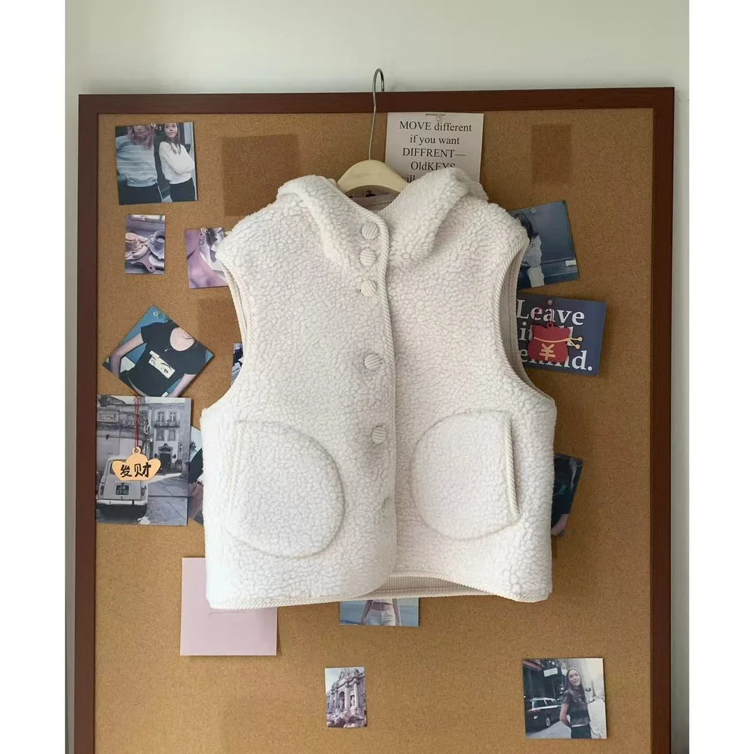 【小豆包】韩系正反两穿连帽马甲皮毛一体颗粒绒