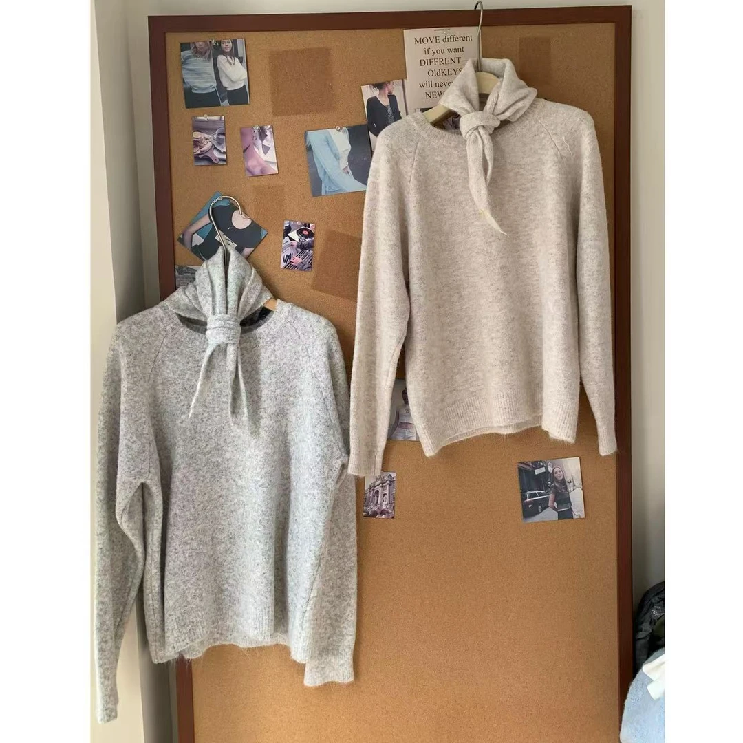 【小领结】韩系圆领套头毛衣