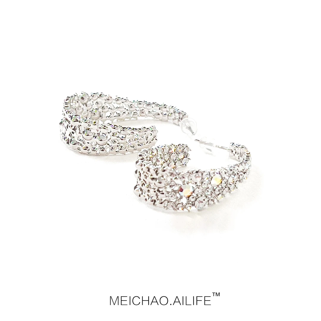铜合金耳饰 铜合金锆石耳饰  【AILIFE】百搭女水滴彩钻耳圈SP0046