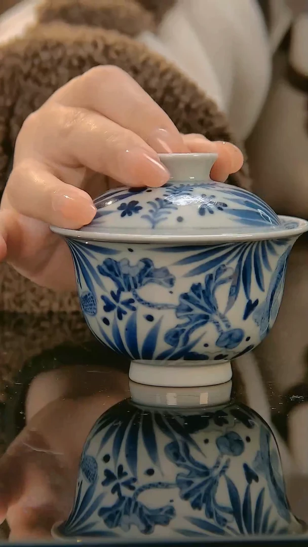 【闪购商品】陶瓷杯怀一草堂柴窑鱼藻盖碗