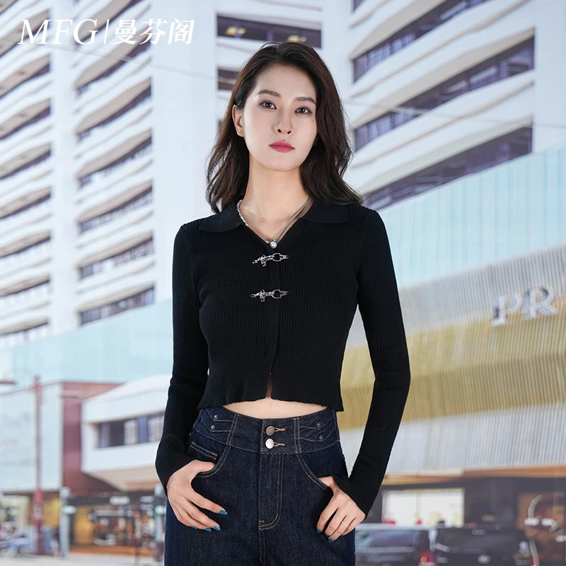 早秋黑色针织开衫外套女2026年春季新款百搭短款毛衣长袖上衣潮