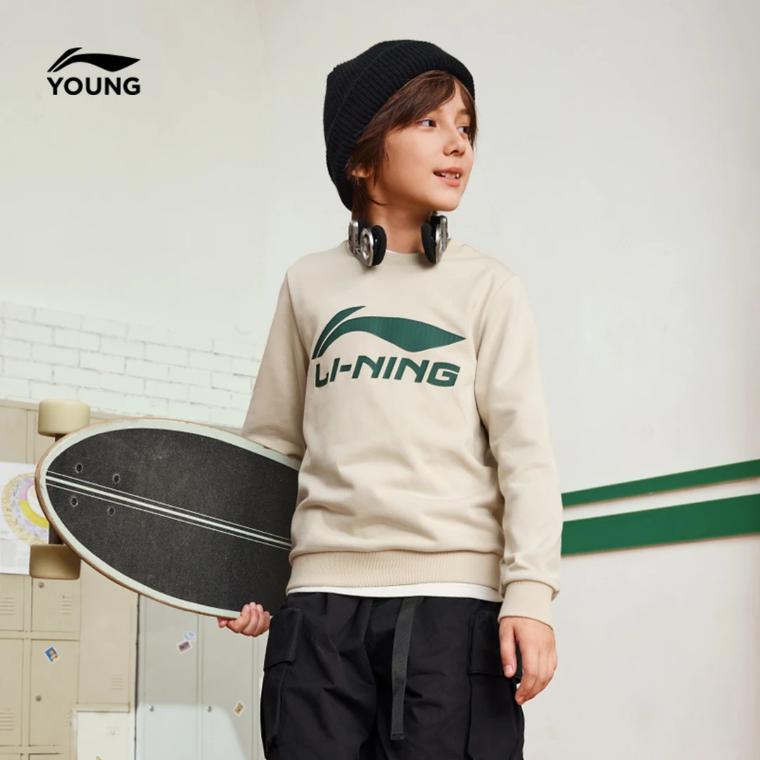 李宁儿童官方男女小大童常规型经典休闲复古套头无帽卫衣YWDU390
