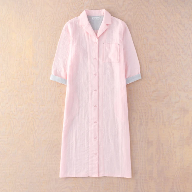 UCHINO/内野棉花糖三重纱素色带领条纹薄款长袖连衣裙