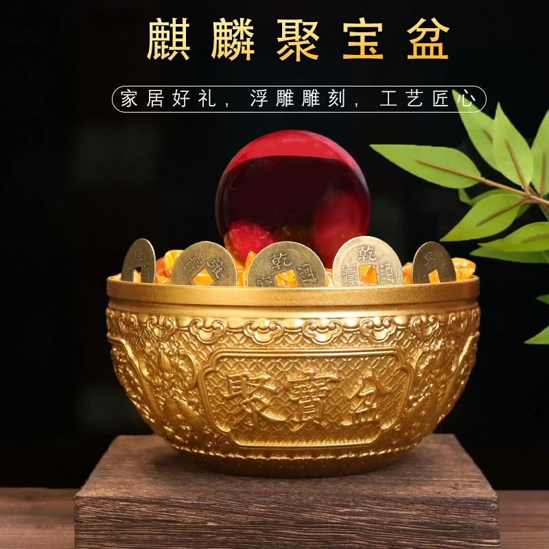 新款麒麟聚宝盆家居办公室公司店铺新中式创意装饰摆件纯铜