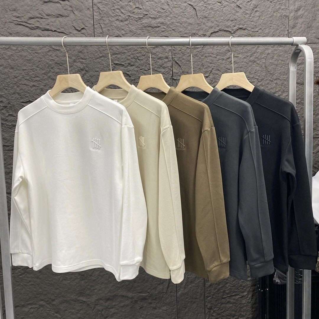 秋冬新款百搭休闲T恤法兰绒弹力基础打底长袖卫衣时尚简约男