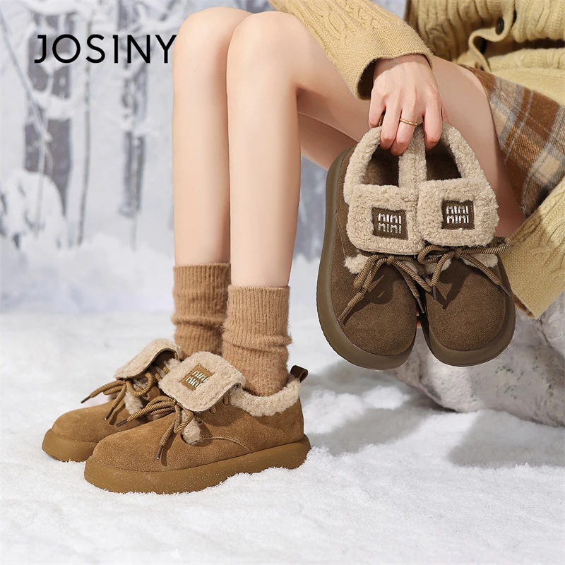 卓诗尼厚底雪地靴女款2024新款冬季加绒勃肯鞋魔术贴毛毛保暖棉鞋