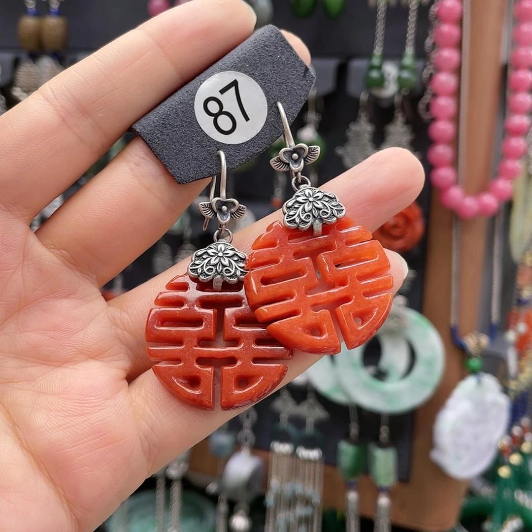 翡翠耳饰银S925镶嵌傻*657gnhh