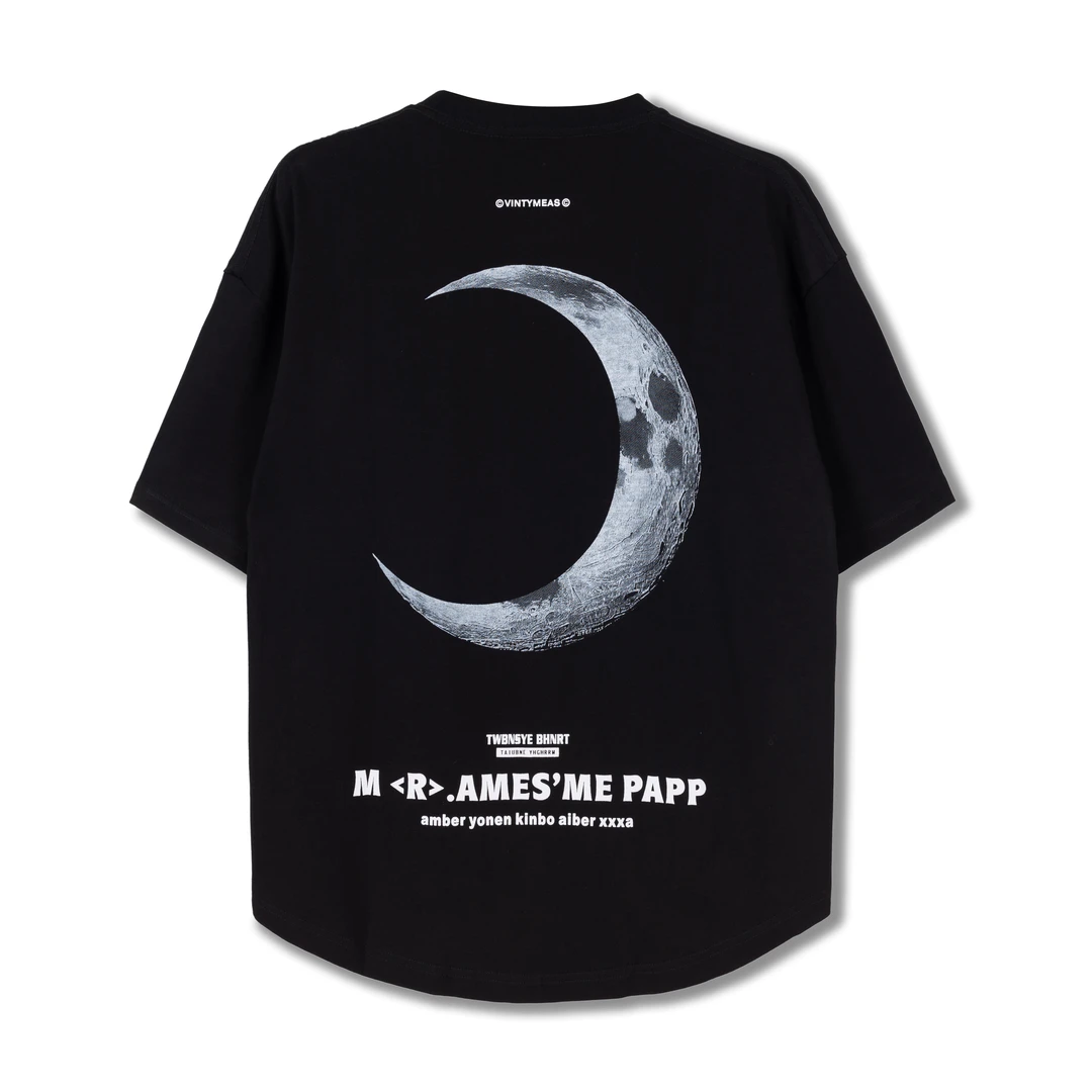 【时尚百搭】夏季新款弯月印花时尚ins潮流情侣宽松圆领T恤半袖短袖