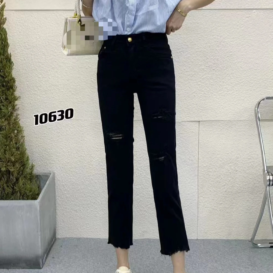 破洞时尚休闲百搭九分显瘦烟管牛仔裤