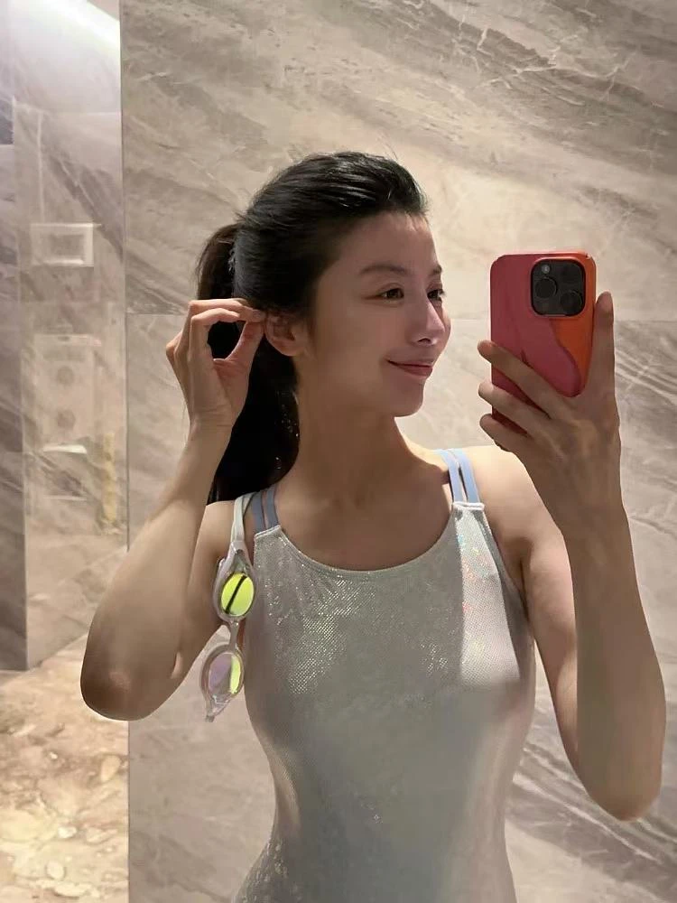 无袖美背灰色气质女款连体泳衣