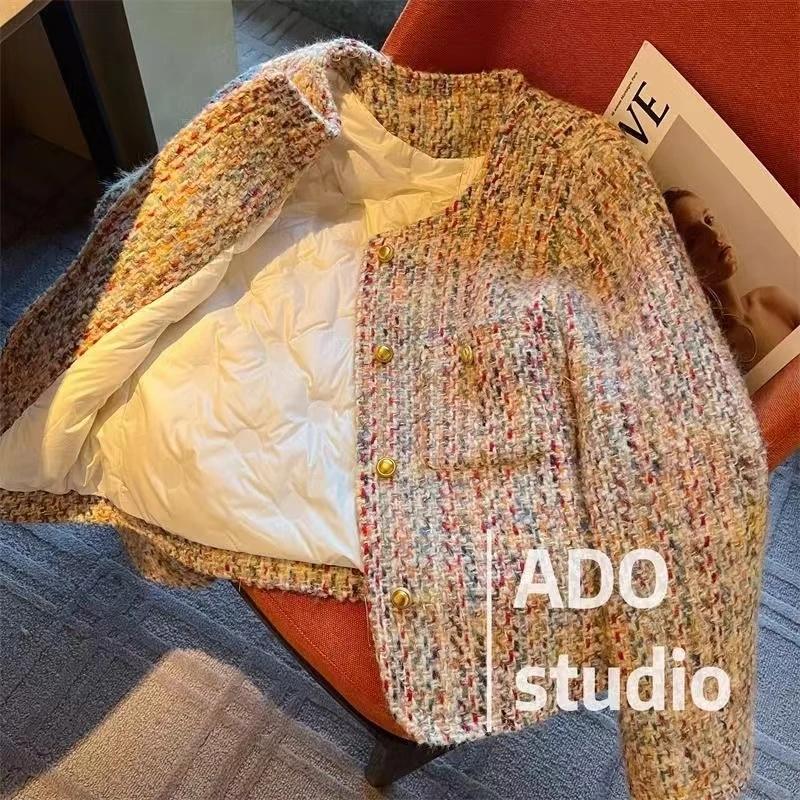 法式彩色粗花呢小香风短款外套女2025秋冬新款时尚宽松百搭上衣