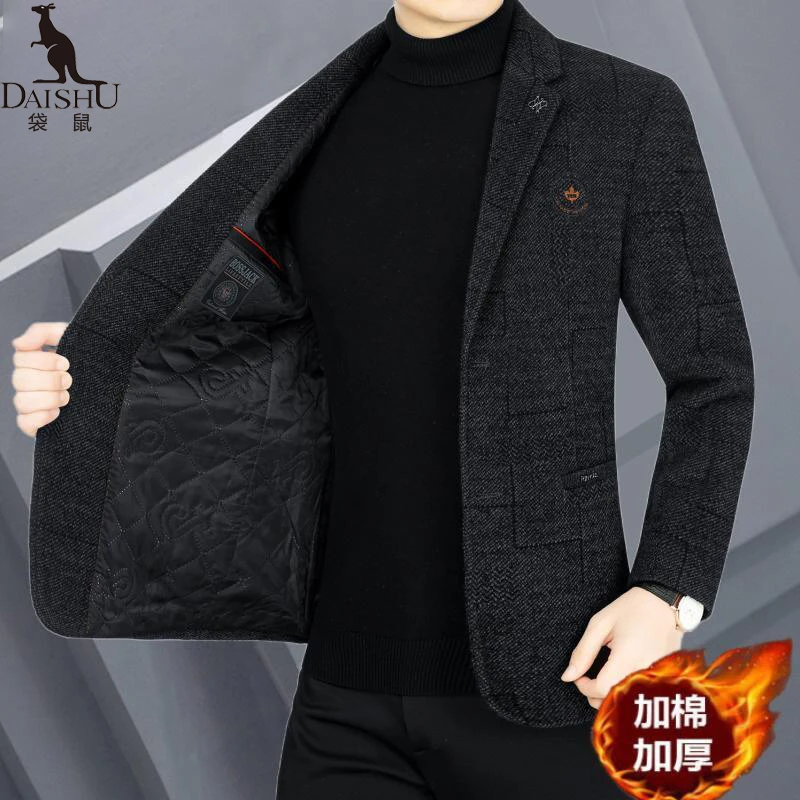 袋鼠雪尼尔加厚面料加棉加厚可以过冬商务休闲百搭西服厚款外套