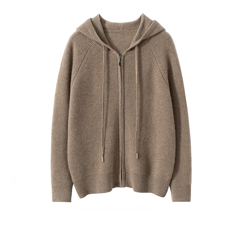 （99+1）羊绒连帽双拉链元宝针长袖开衫TY528