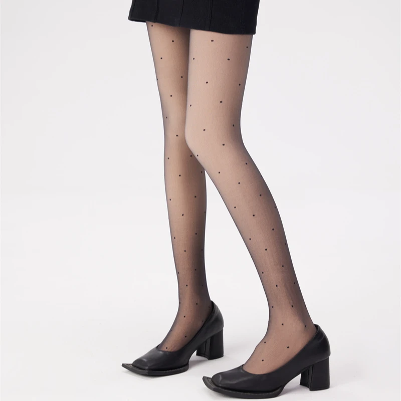 【带纽扣可替换外层波点黑丝】双层秋冬加绒加厚打底裤圆点连裤袜