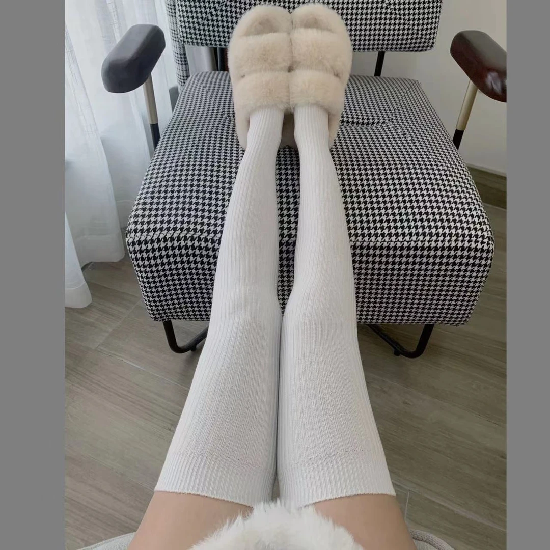 白色过膝袜纯欲温柔少女竖条纹大腿袜jk长筒袜黑灰纯色显瘦高筒