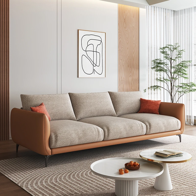 简约现代布艺沙发大小户型客厅组合家用免洗猫爪皮出租房直排沙发