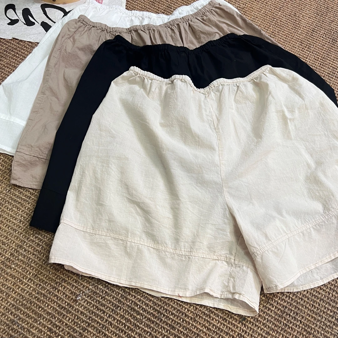 夏季新款文艺纯色百搭松紧腰打底裤女
