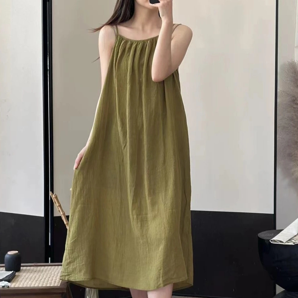 夏季新款小众设计抽绳系带吊带连衣裙女