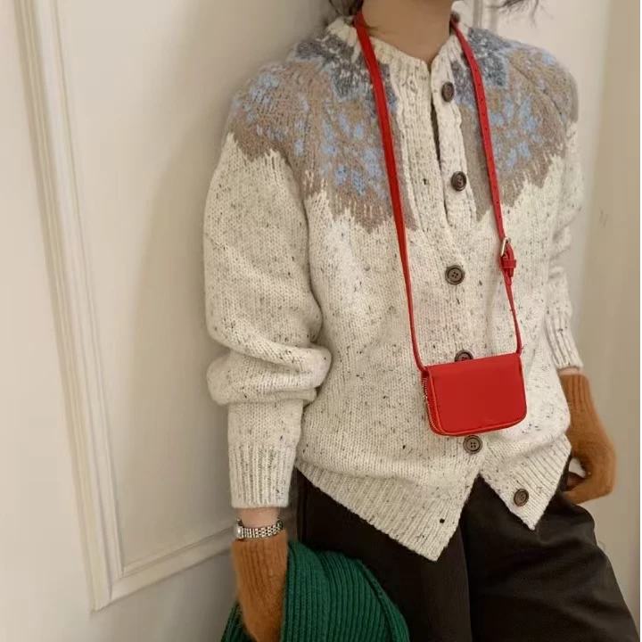 费尔岛复古经典点子纱毛衣开衫外套针织百搭时尚提花秋冬慵懒