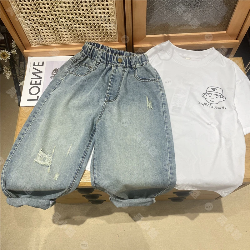 吴小越w572男童夏牛仔长裤中大童老爹夏款薄款冰感软牛仔