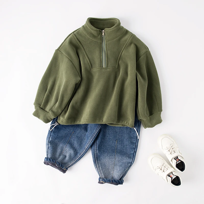 吴小越W044男童秋冬款韩版立领奥利绒洋气外套校服神气童装套头