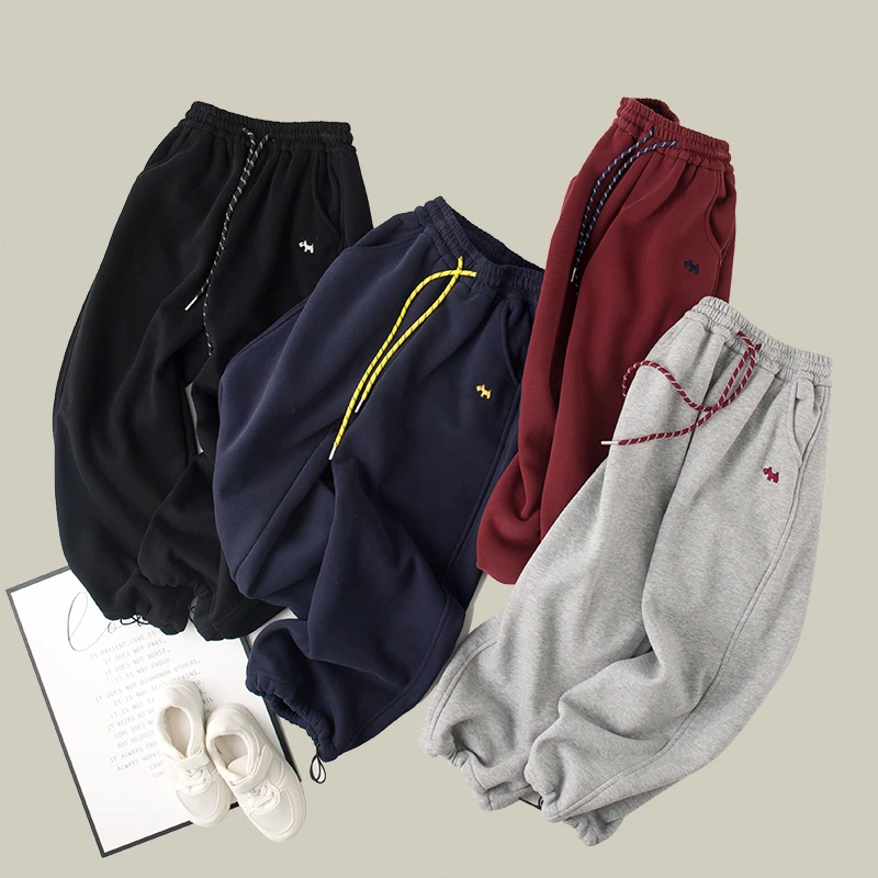 吴小越W851男童卫裤绣花加绒裤子冬款儿童长裤卫裤休闲束脚运动裤