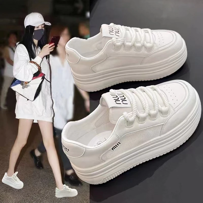 厚底小白鞋女2024春夏爆款网面透气时尚板鞋休闲百搭轻便运动鞋子