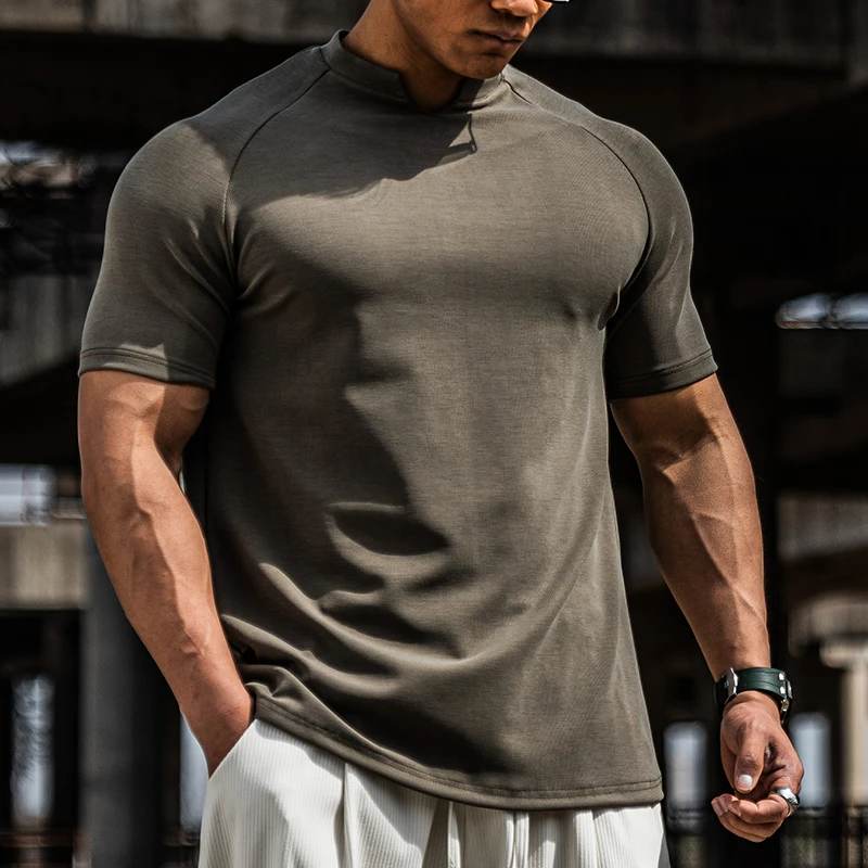 MUSCLEFAITH运动休闲短袖男修身小v领性张力简约健身衣服训练上衣