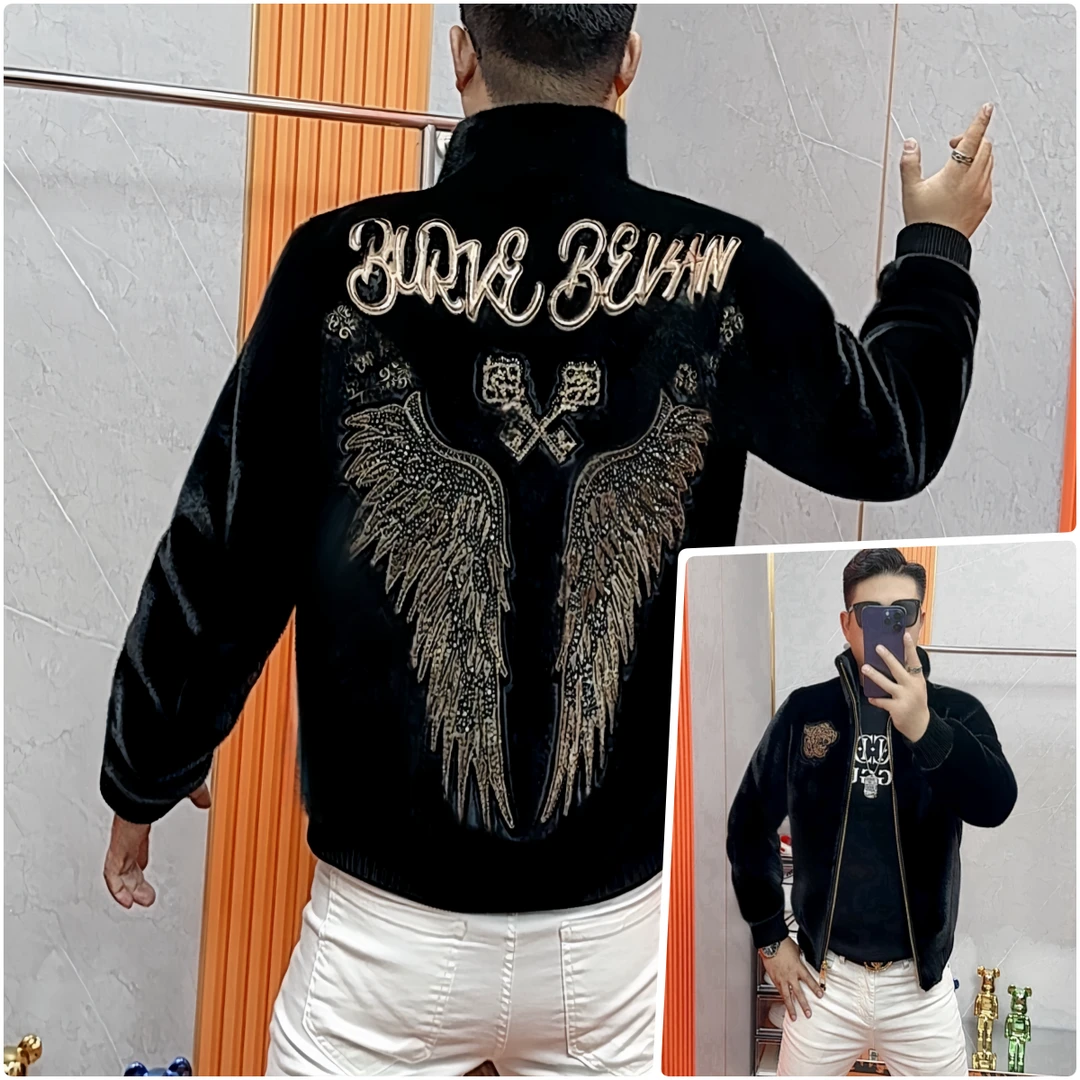 阿伟家秋冬季新款男士立领外套时尚潮流高品质烫钻加厚夹克外套男