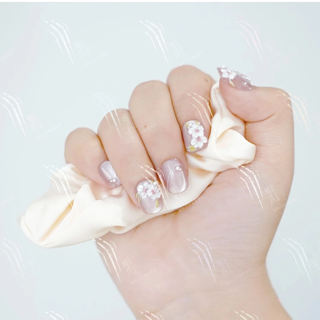 【花团锦簇】温柔清冷裸色冰透立体樱花ins风可爱纯欲手工穿戴甲