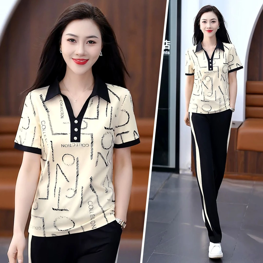 印花运动服套装女夏季新款洋气显瘦女士夏装冰丝短袖休闲两件套薄