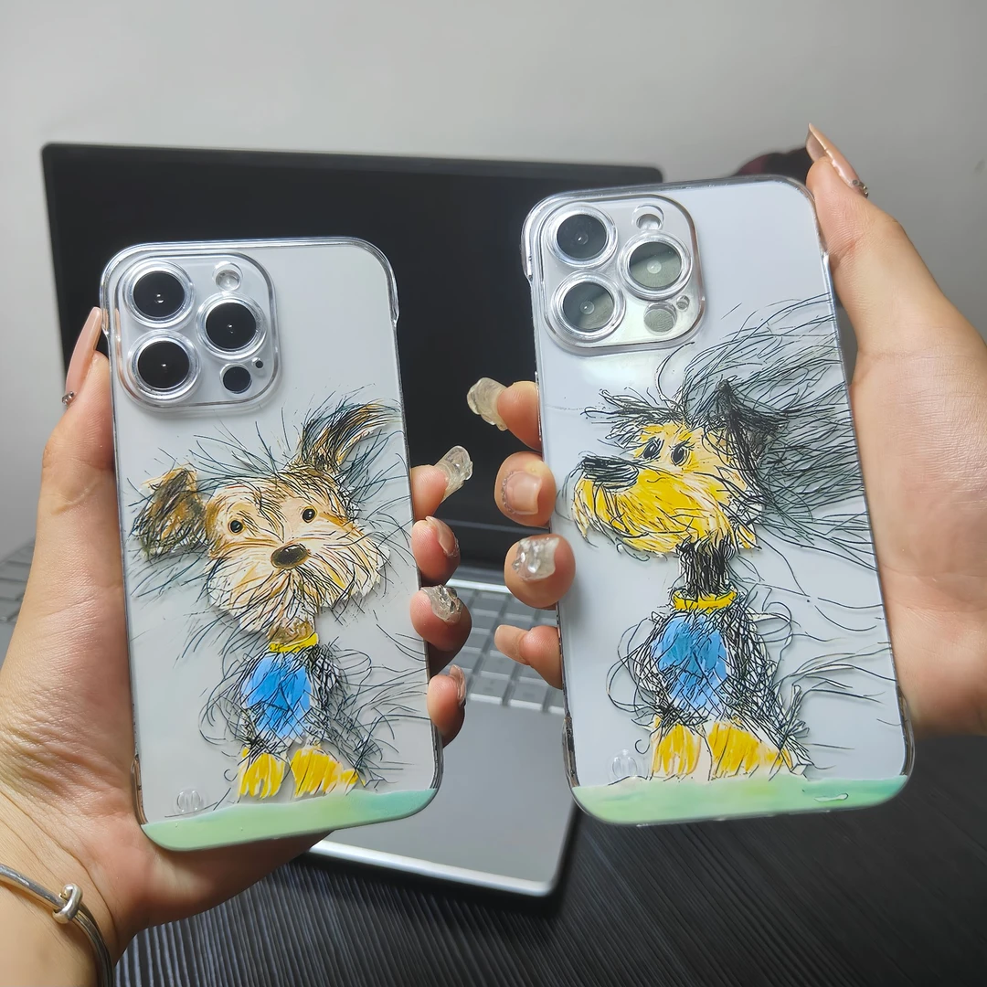 创意风中凌乱狗适用苹果15手机壳14/13/12/11/xs透明保护壳个性潮