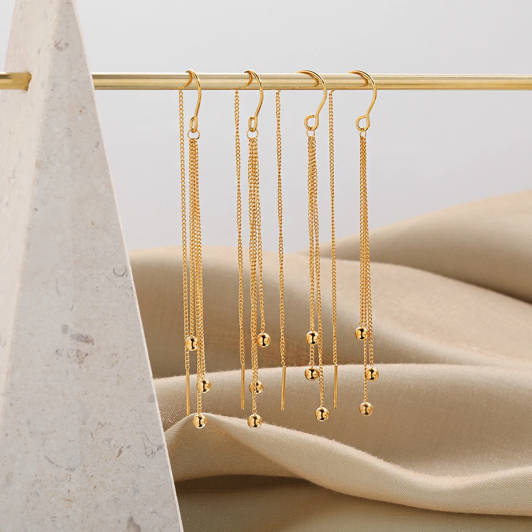 钛钢耳饰 耳线钛钢材质高级感简约流苏耳钩时尚气质百搭镀金金色