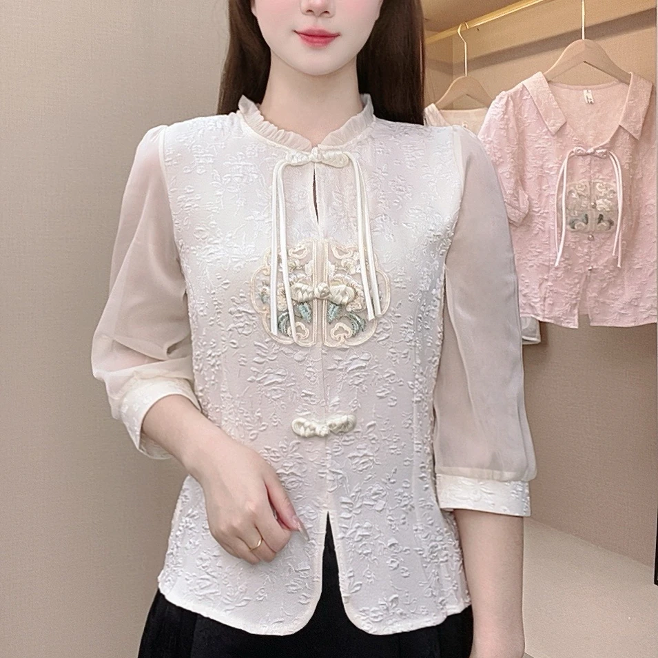 2024新款夏季别致漂亮小衫中式感小众衬衫新款显瘦气质时尚上衣