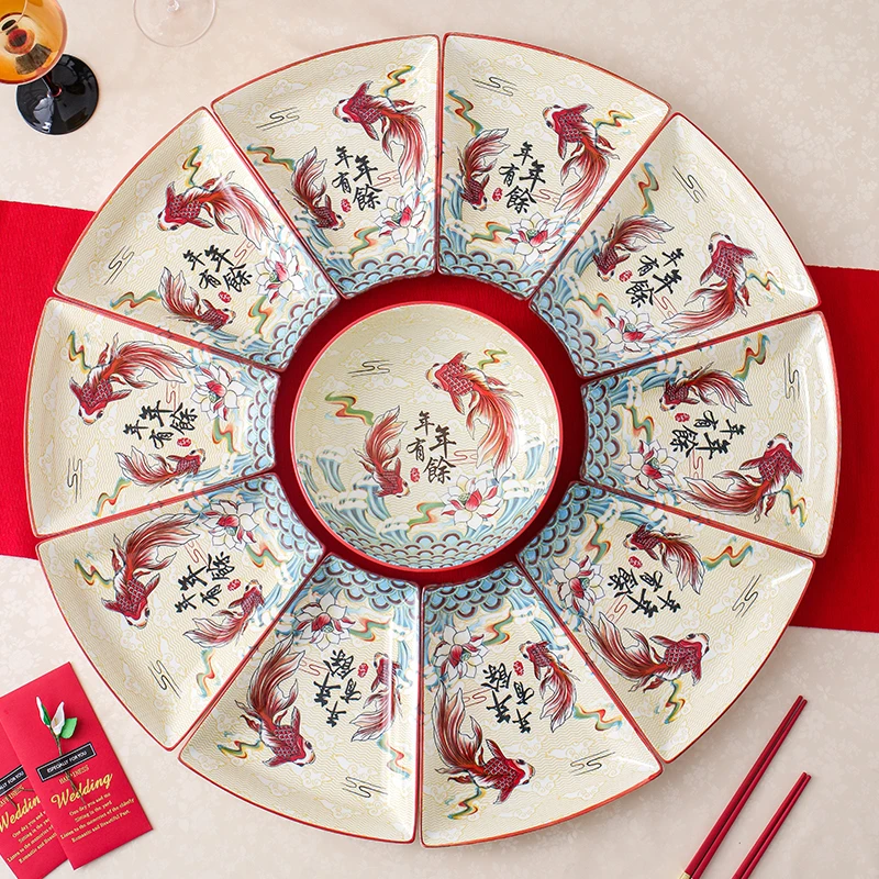 年年有鱼网红创意陶瓷拼盘家用组合餐具釉下彩过年聚餐团圆菜盘子