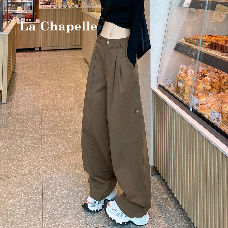 拉夏贝尔美式工装裤女秋2025新款高腰宽松直筒垂感时尚洋气阔腿裤