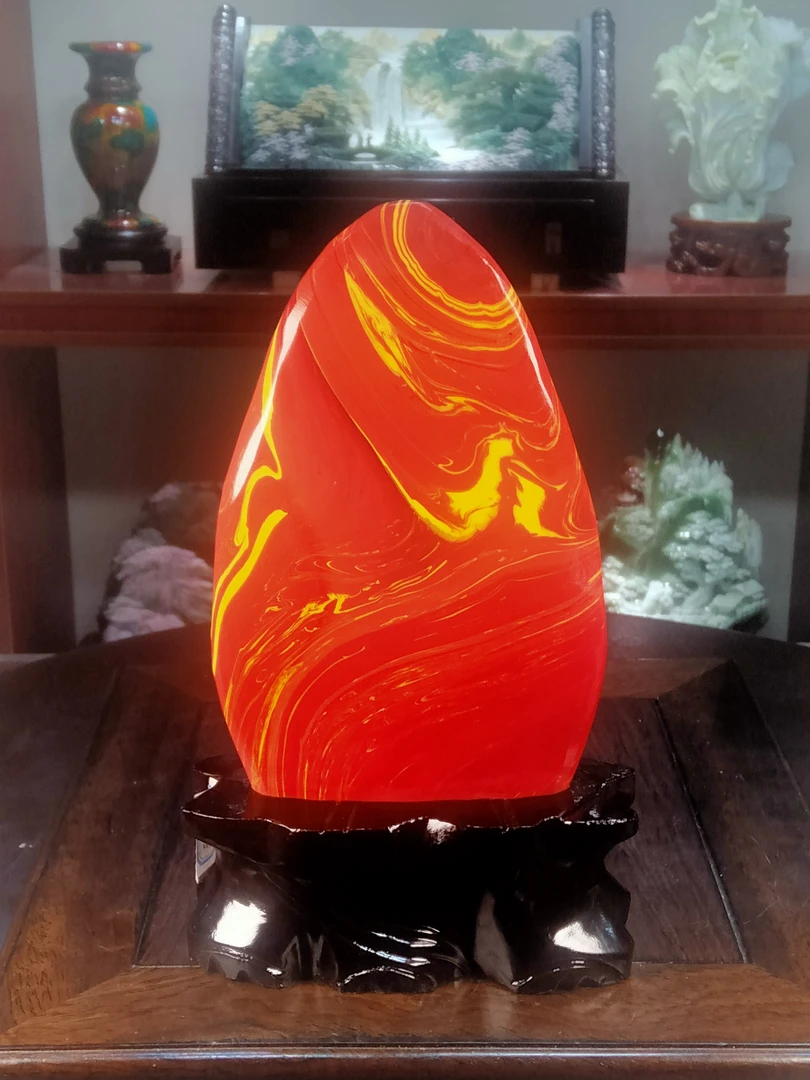 家居装饰玉石手工雕刻玄关中式摆设桌面电视柜精美书房鸡血石