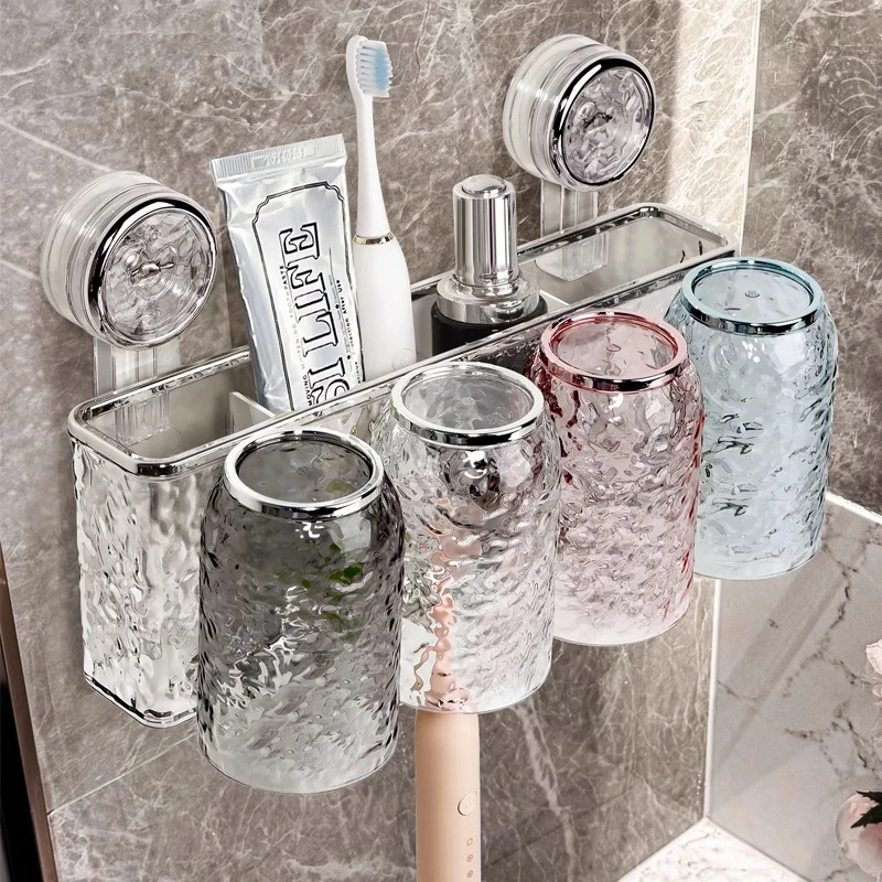 吸盘牙刷置物架壁挂式免打孔卫生间漱口杯收纳架电动牙刷牙膏架子