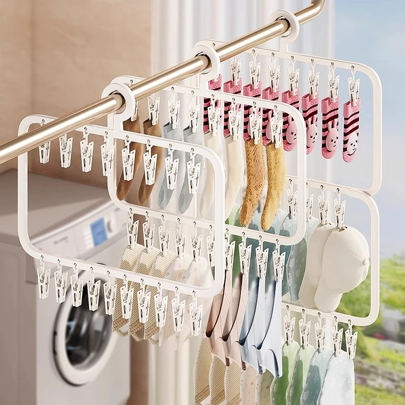 儿童衣架家用衣柜收纳神器多功能袜架挂衣架婴儿多夹子袜子晾晒架