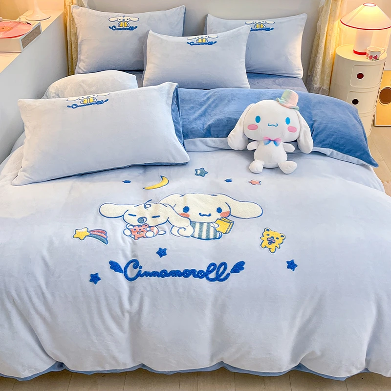 加厚玉桂狗牛奶绒四件套冬季双面法莱绒被套罩珊瑚绒床单床上用品